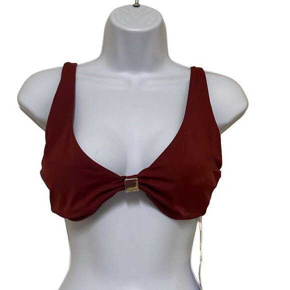 Andie Swim The Dalia Bikini Top Burgundy Gold Clasp Adjustable Padded Medium NWT - Picture 1 of 11